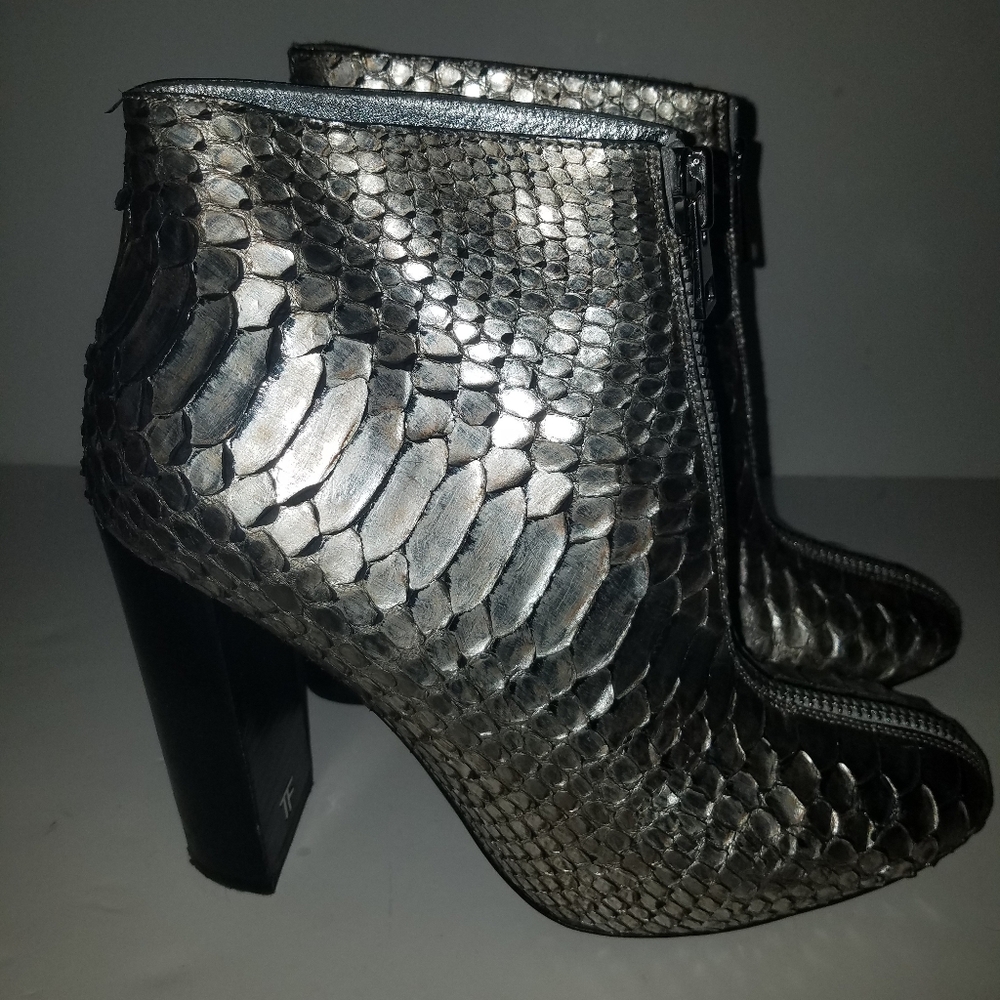 Tom Ford Silver Metallic Python Skin Ankle Boots - image 6